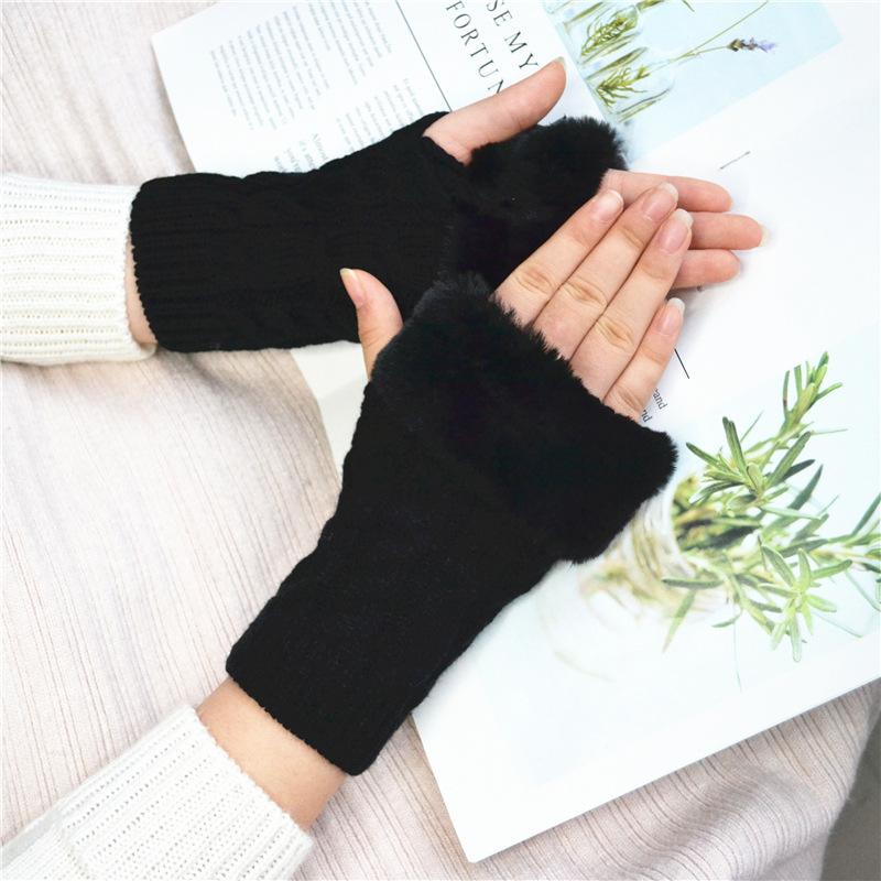 Winter Women Gloves Plush Faux Fur Knitting Wool Keep Warm Mitten Fingerless Lady Girl Half Finger Gloves Christmas Gift