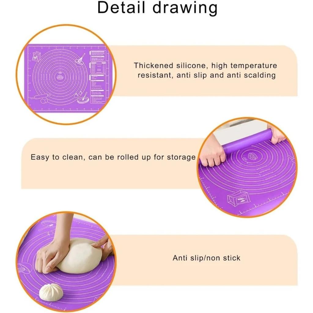 1Pc Silicone Kneading Mat Non Slip with Measuring Tool Food Grade Baking Pad Easy Clean Reusable Rolling Dough Kitchen Tool