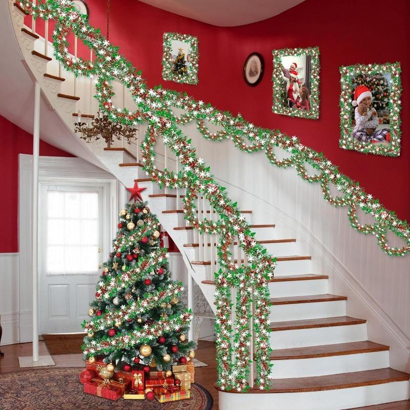 2M Weihnachts-Schneeflocken-Lametta-Girlande Weihnachtsbaumschmuck Weihnachten Metallische Drehgirlande Deckenhänger Neujahrs-Partydeko
