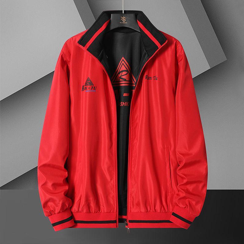 Herren Wende Windbreaker Jacke mit Stehkragen – Frühling/Herbst, Lockerer Schnitt, Große Größen.