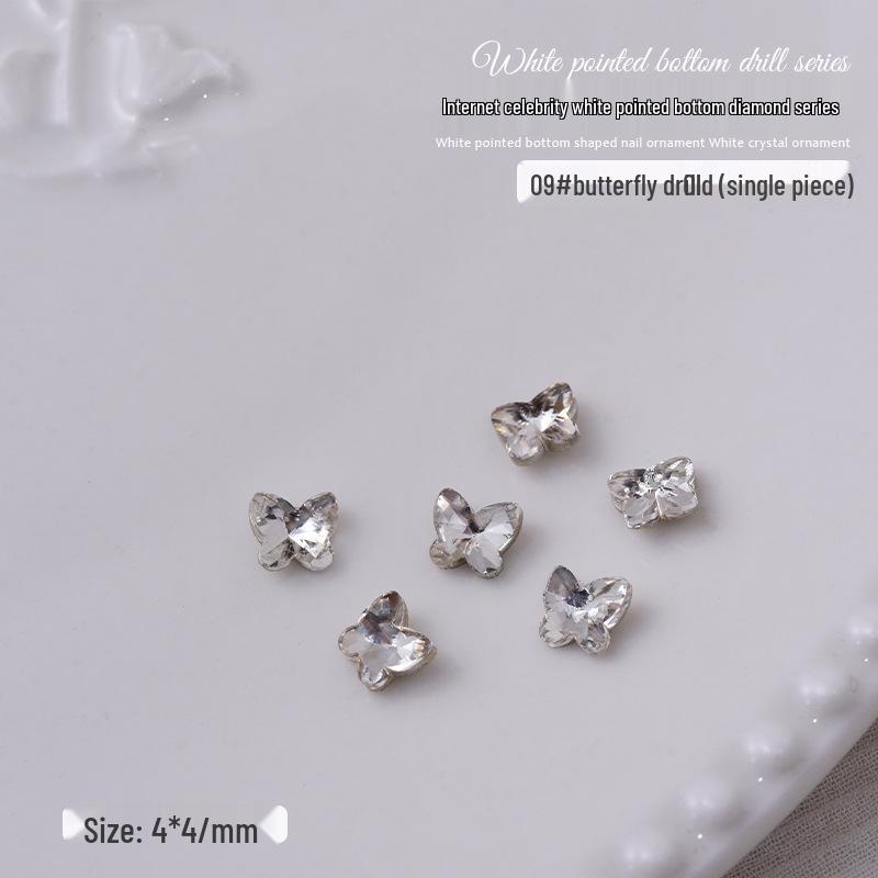 Nail Art Decorations: Transparent Pointed Rhinestones - Heart, Water Drop, Square, Butterfly Shapes