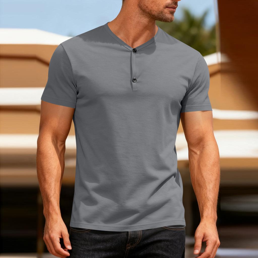 Men's Solid V Neck Lightweight Short Sleeve Top Breathable Wicking Shirt for Sports and Daily Wear