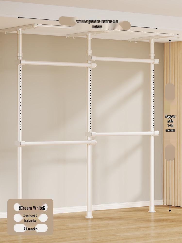 Floor-Standing Clothes Rack: Bedroom Hanger, Retractable Drying Rod, Coat & Hat Rack.