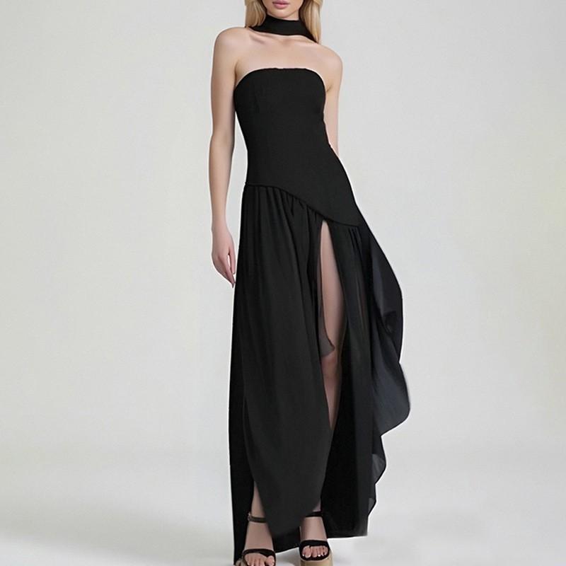 2026 Women's Clothing Fashionable Temperament Pure Color Pleated Split Dress