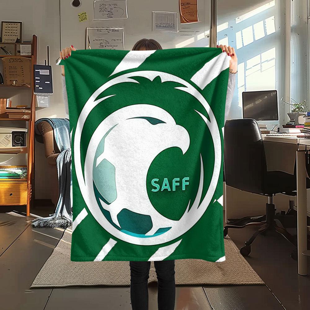 1PC Saudi Arabia National Football Team Patterned Flannel Blanket Suitable For All Seasons for Home Decor Warmth and Comfort Gifts Holiday Present