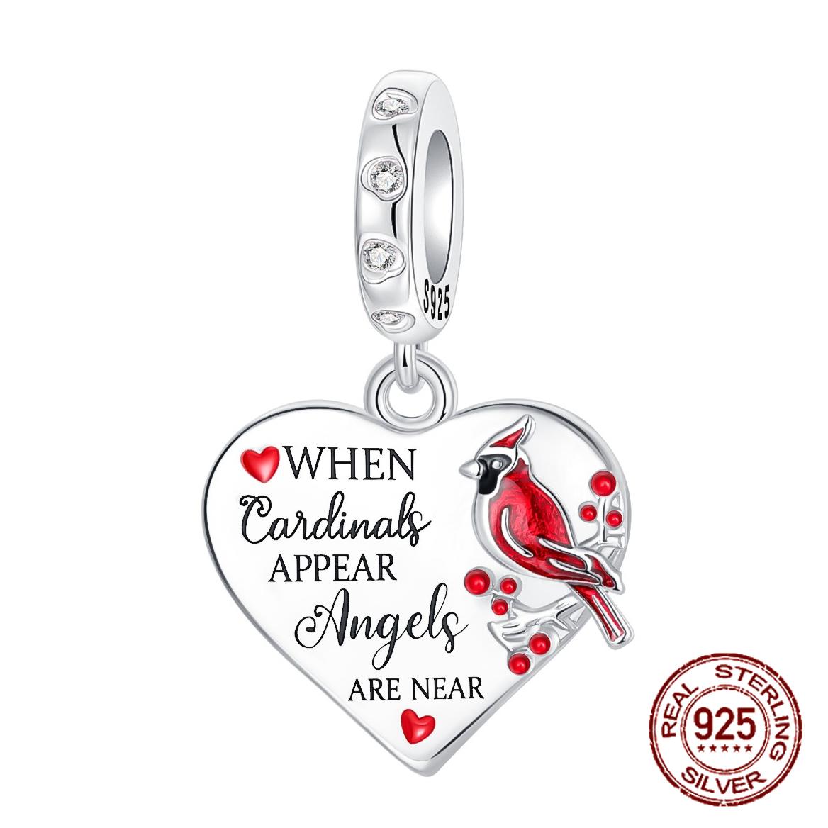 copper When Cardinals Appear Angels Are Near Pendant Charm Compatible With Authentic Charm Bracelets Women Do It Yourself Jewellery Gift