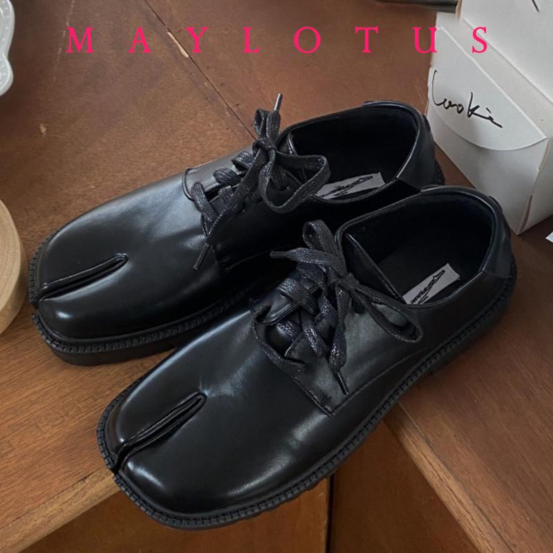 

Подковы с раздвоенным носком для мужчин, толстая подошва, шнуровка, туфли Таби, лакированная кожа, корейская версия, тренд, повседневная кожаная обувь 40(man size)