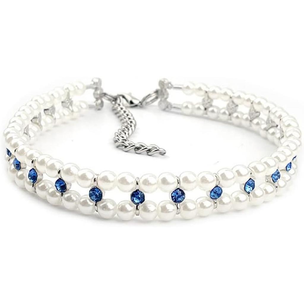 Pet Pearl Rhinestone Collar Cat Dog Necklace Adjustable Small Dog Collar