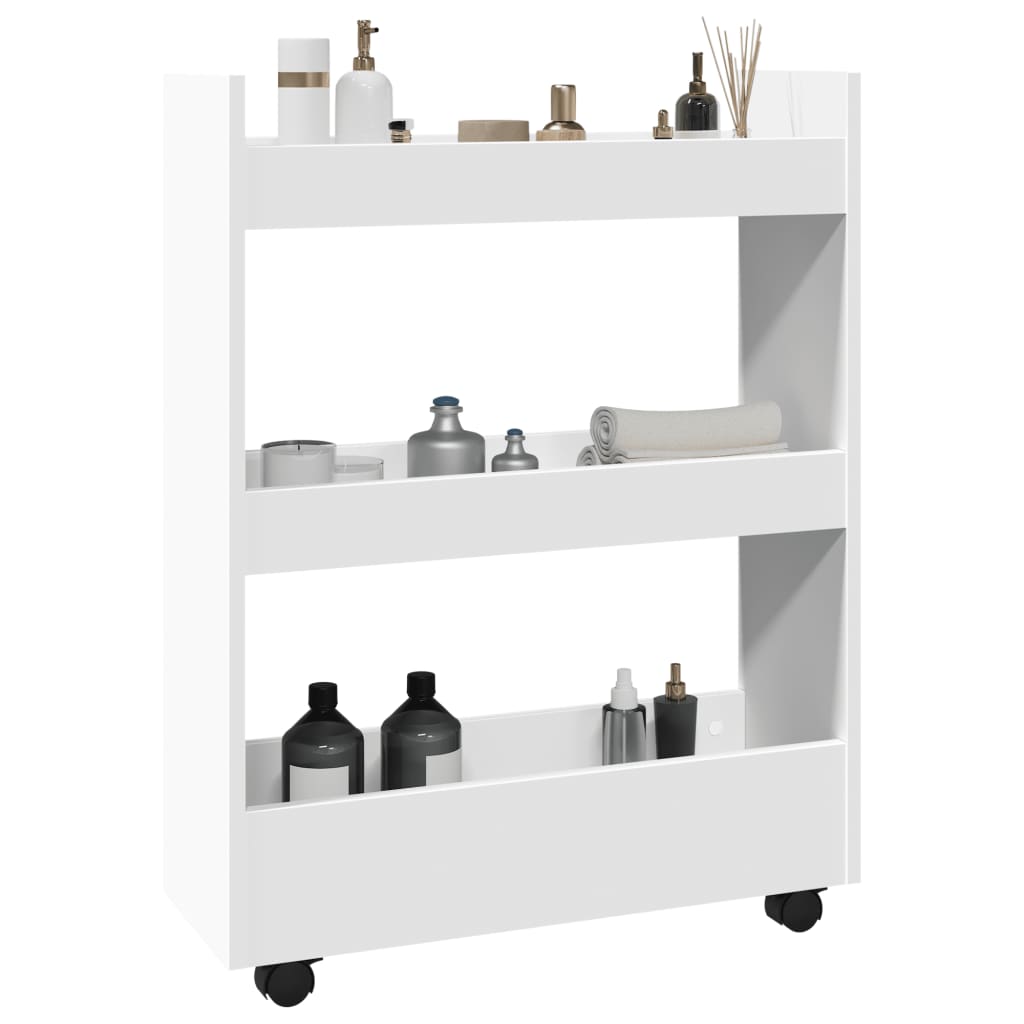 Narrow Storage Trolley 3 Tier White Wood Based Material