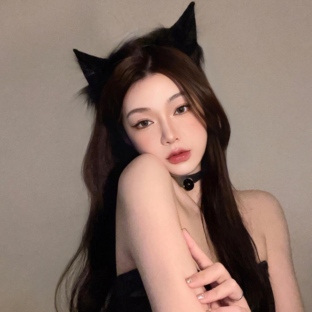 Cloth Cat Ear Headband Plastic Cosplay Hairband Cute Plush Hair Hoop Girl чёрный