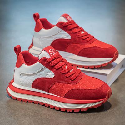 Spring New Shoes for Men Chunky Sneaker Trend Leather Patchwork Casual Sport Shoes Street Cool Athletic Shoes