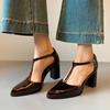Retro-style Women's New Pointed-toe High-heeled Shoes with Thick Heels and Simple Design