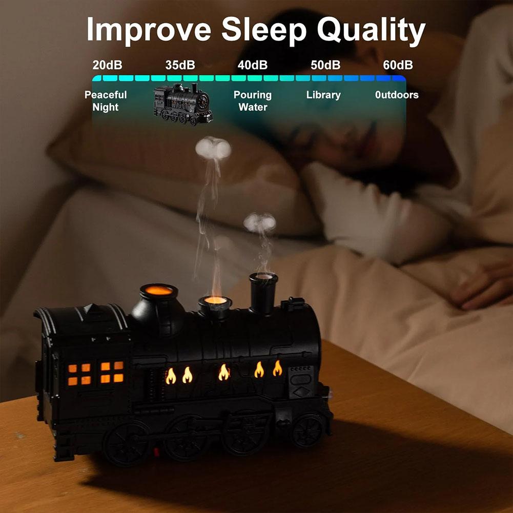 300ML Remote Control Retro Steam Train Flame Aromatherapy Essential Oil Diffuser Humidifier  Double Nozzle Jellyfish Style Spray