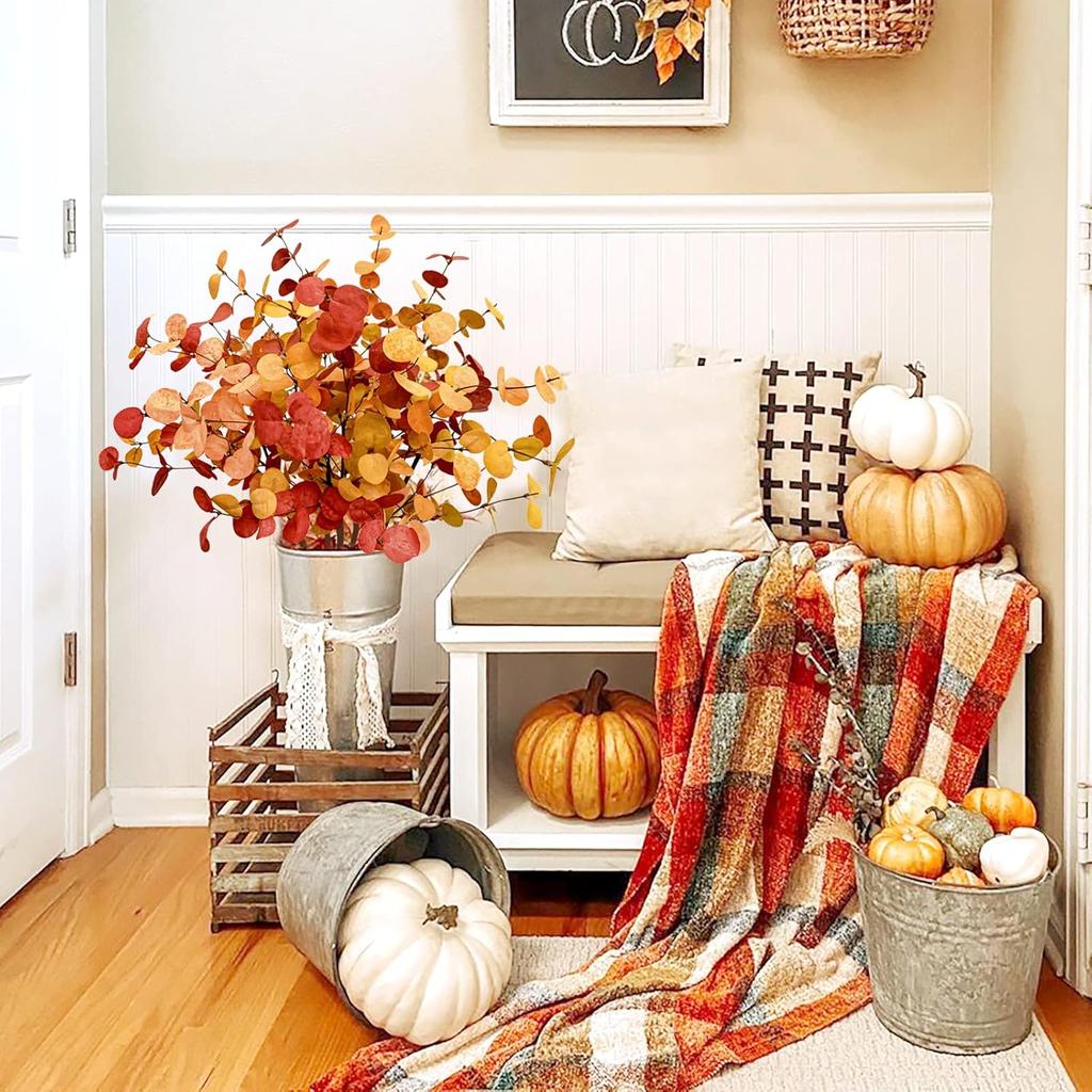 Agusbagli 6 Pcs Artificial Eucalyptus Leaves 28'' Tall Fall Flowers Leaf Greenery Stems Autumn Decorations for Home Wedding Centerpieces Thanksgiving