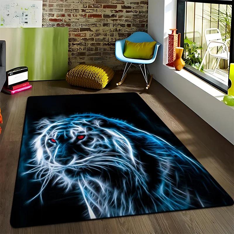 Animal Tiger Flowers Pattern Carpet Living Room Bedroom Yoga Mat Home Decoration Children's Crawling Floor Mats Area Rug Camping