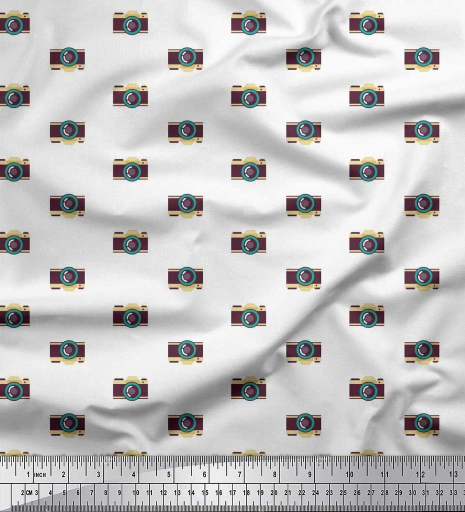 Soimoi Japan Crepe Satin Fabric Camera Shirting Fabric Prints By Metre 42 Inch