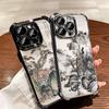 Chinese Style Ink Painting Art Soft Phone Case For iPhone 15 16 17 Air 14 Pro Max 16E Plus 13 12 Mini Plating Anti-Fall Fundas