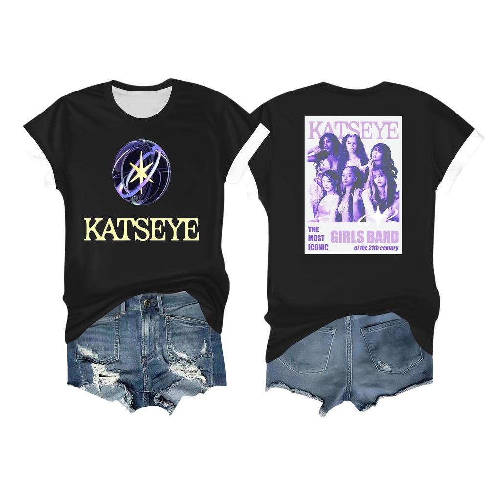 Kvinners avslappet trykket t-skjorte rund hals genser kort ermet topp