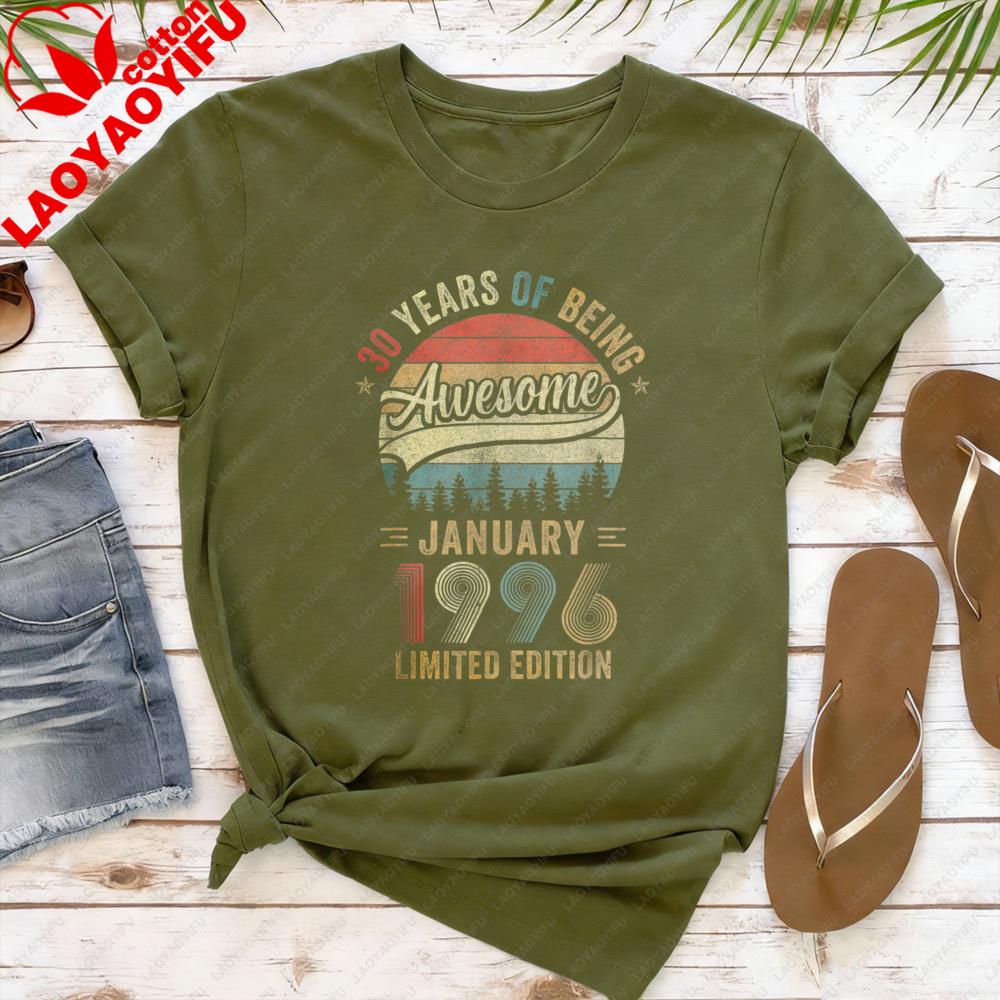 

Vintage January 1996 T Shirt Unisex Women 30 Years of Being Awesome Limited Edition 30th Birthday Gift Forest Graphic Tee 4XL