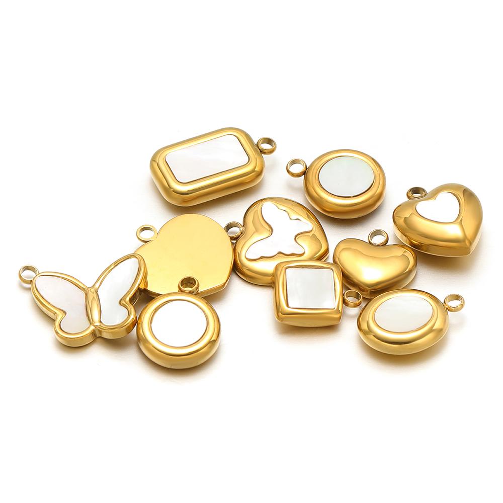 5pcs Stainless Steel Heart Shell Charms  Butterfly Pendants for DIY Jewelry Supplies Women Necklace Findings Earrings Making