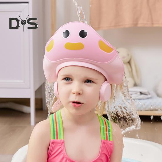 Baby Shower Cap Safe Silicone Protection Bath Cap Soft Visor Hat Cartoon Shape Adjustable Strap Waterproof Shampoo Hat