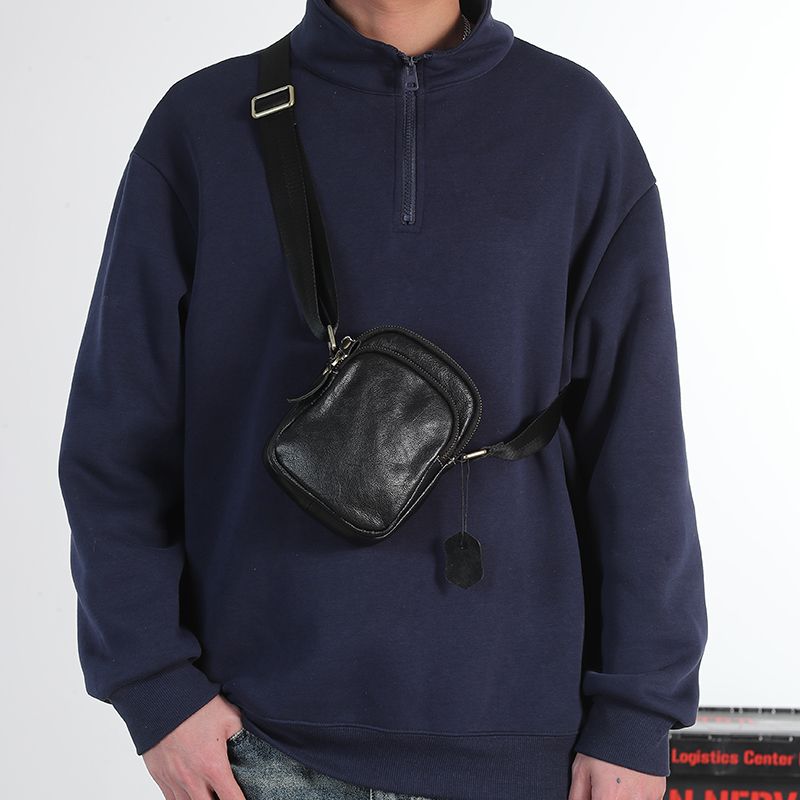 

Summer Men s Mini Small Bag Genuine Leather Portable Portable Mobile Phone Bag out Small Casual Backpack Bag Shoulder Messenger Bag Black (In Stock)