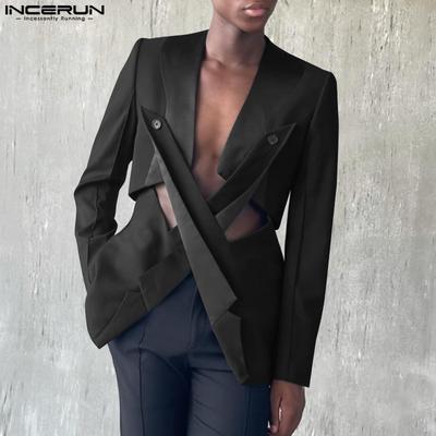 Men Collarless Long Sleeve Button Adjustable Front Cross Blazer Coats