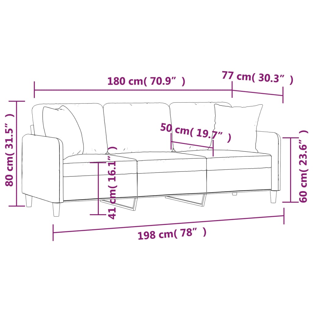 Vidaxl 3-Seater Sofa With Cushions, Cream, 180 Cm, Fabric
