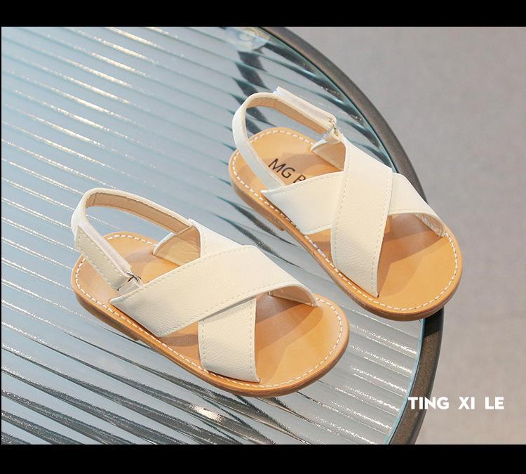 Korean Style Velcro Sandals for Girls - 2026 Summer Casual Open Toe Beach Shoes for Kids