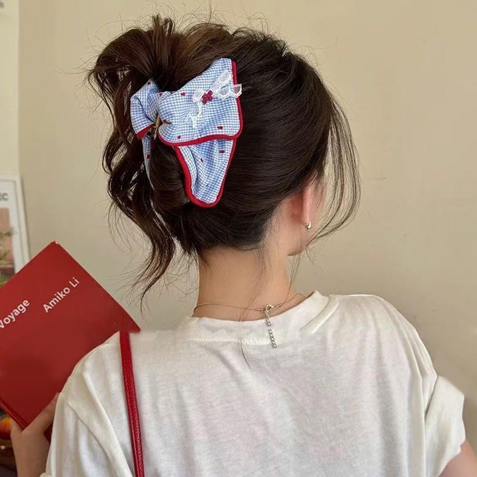 Women s Bow Triangle Hair Clip Blue Plaid Grip Hair Accessory For Daily Commute Party Wear And Gift Triangle Clip 11cm синий