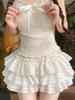 Kawaii Lolita Skjørt Shorts Kvinner Ruffle Patchwork Lagdelt Høy Midje Y2k Balletcore Miniskjørt Sommerfest Klubb