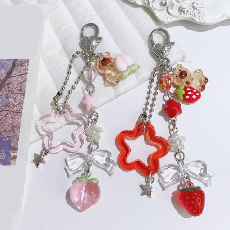 Vibrant 3D Strawberry Peach Acrylic Keychain Stylish Lightweight Peach/Strawberry Accessory For Fashion Lovers Gifts