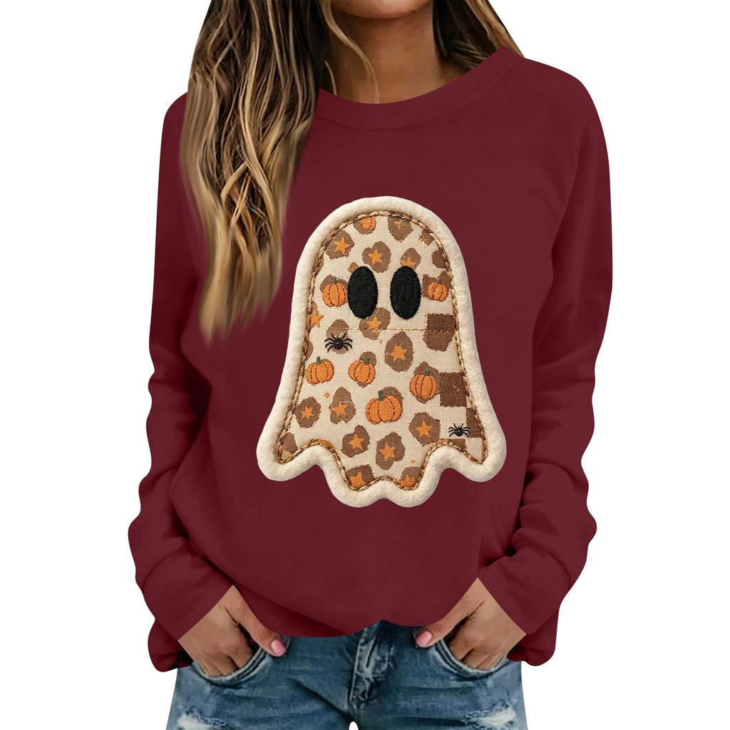 Women's Fashion Casual Long Sleeve Christmas Print Neck Top for Holiday