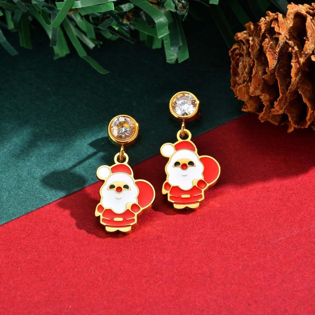 Christmas Earrings for Women, Santa Claus Christmas Tree Dangle Earrings, Hypoallergenic Cubic Zirconia Studs Holiday Jewelry