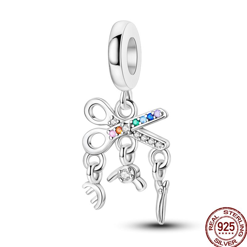 Copper Tailor Handmade Button Scissors Shiny Zircon Charm Beads Suitable For Panoriginal Bracelet Diy