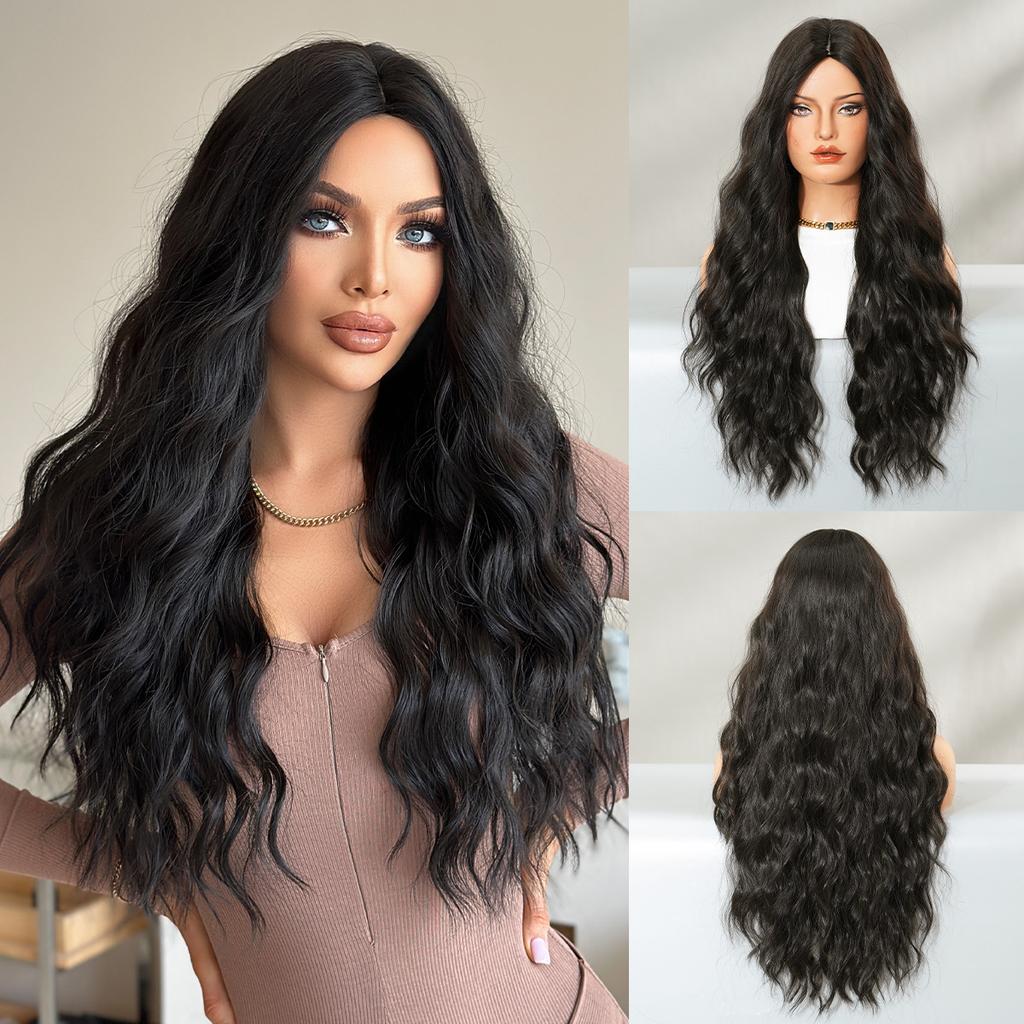 Honey Brown Big Waves Long Wig for Women - Middle Part Realistic Full Cap, Heat Style Trim Ready, Natural Quick Beauty Wig