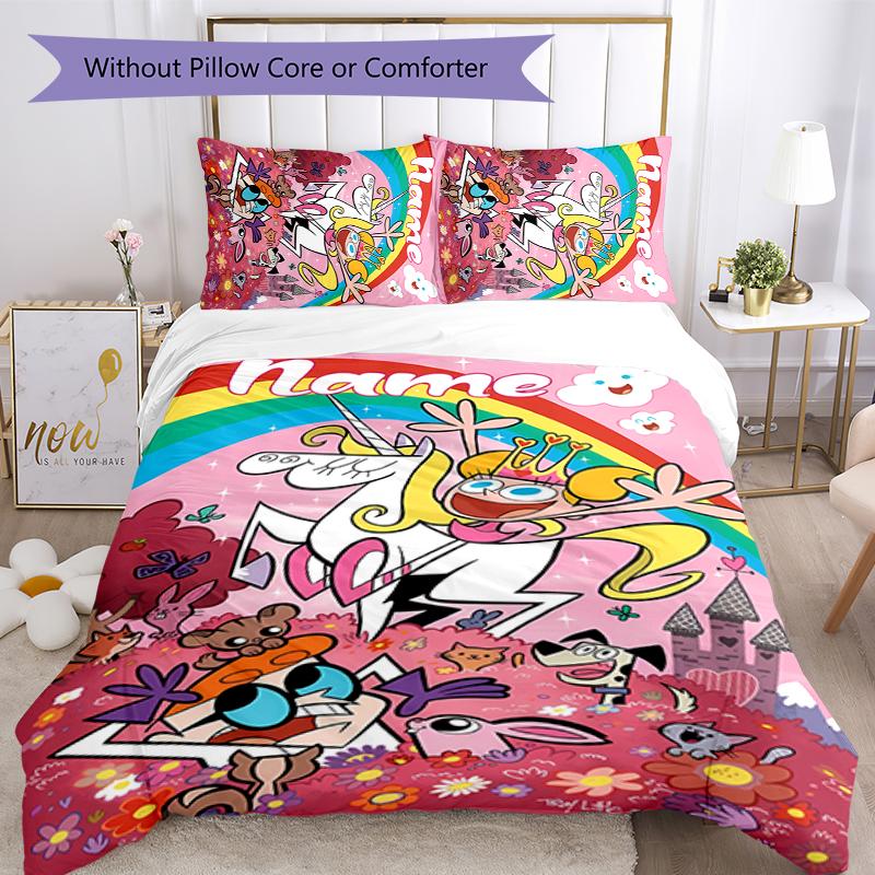 3pcs Custom Name Dexter's Laboratory Bedding Set Duvet Cover Closure Includes 1 Duvet Cover & 2 Pillowcases for All Seasons Bedroom Decor
