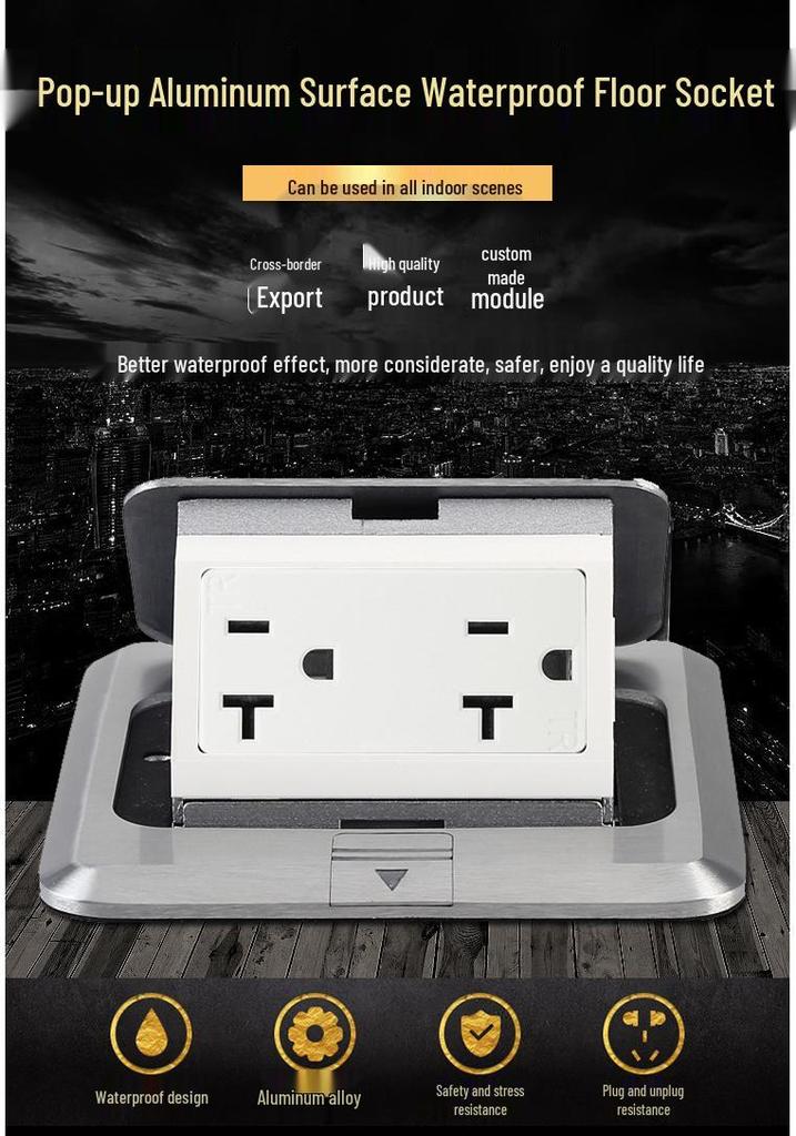 Concealed 20A/125V Pop-up TR Floor Socket, US Standard