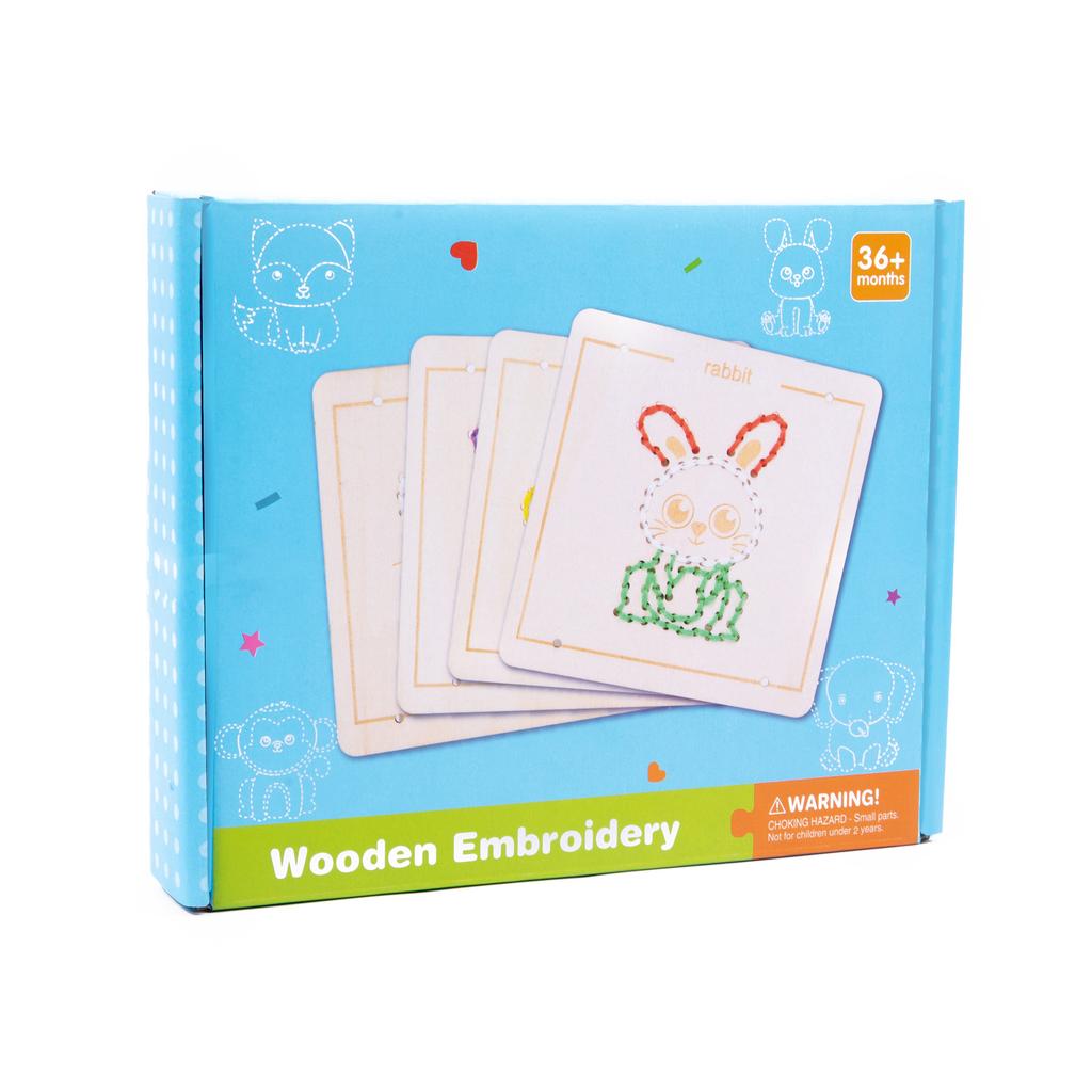 Non-Toxic Kids Embroidery Puzzle Wooden Lacing Toy Cartoon Pattern Threading Set Busy Board Threading Activity Educational Toys Kids Gift