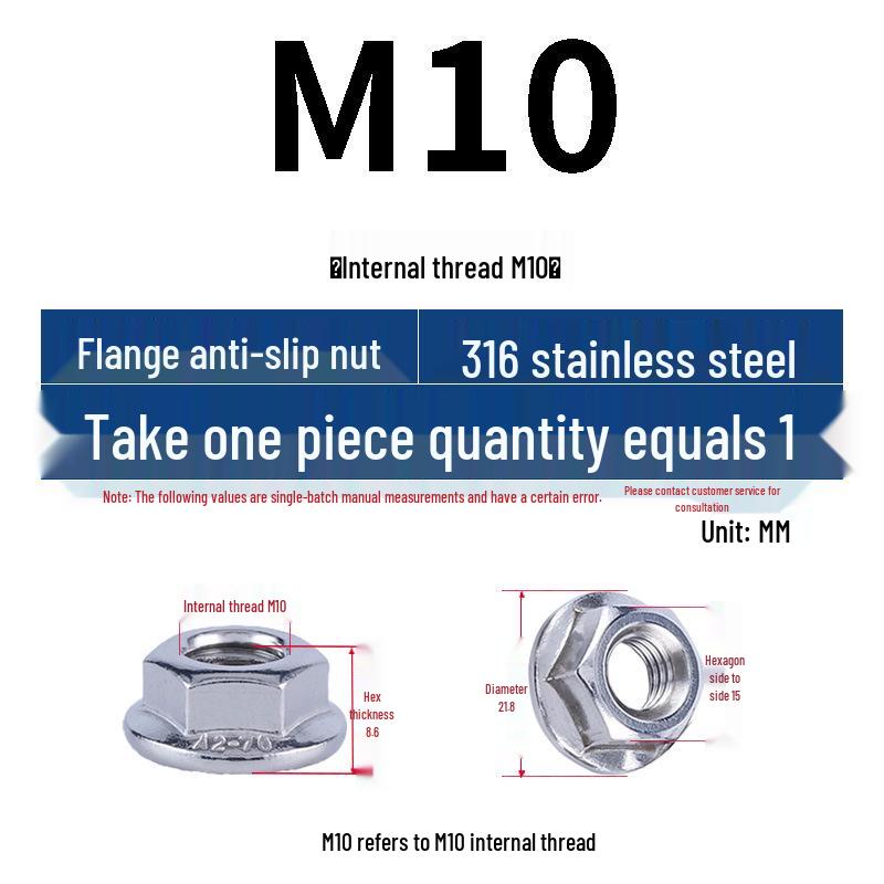 304 Stainless Steel Hex Flange Nut with Anti-Slip Washer, M3-M16