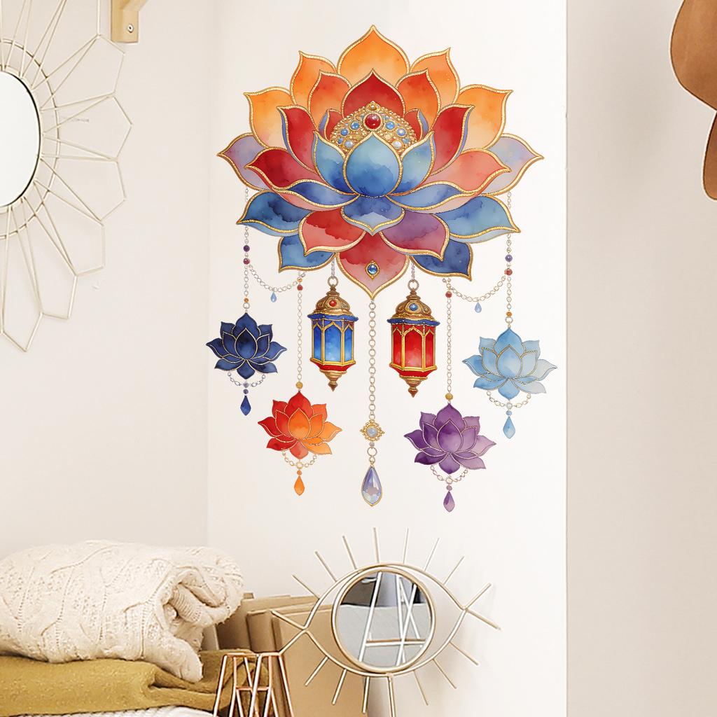 Watercolor Creative Lotus Wall Sticker Self-Adhesive Removable for Bedroom Living Room Entryway Home Decor