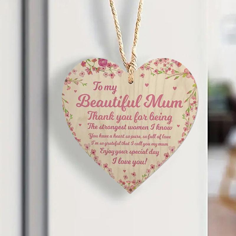 Wooden Heart Hanging Sign Birthday Mothers Day Gifts Thank You Gift For Mom Home Door Decorative Ornaments Pendant
