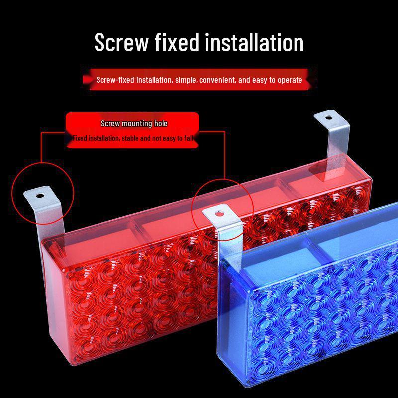 Red and Blue Flashing LED Warning Lights for Trucks & Trailers, 12V/24V Security Alarm BG42 Light - 12V [Red-Blue] Set