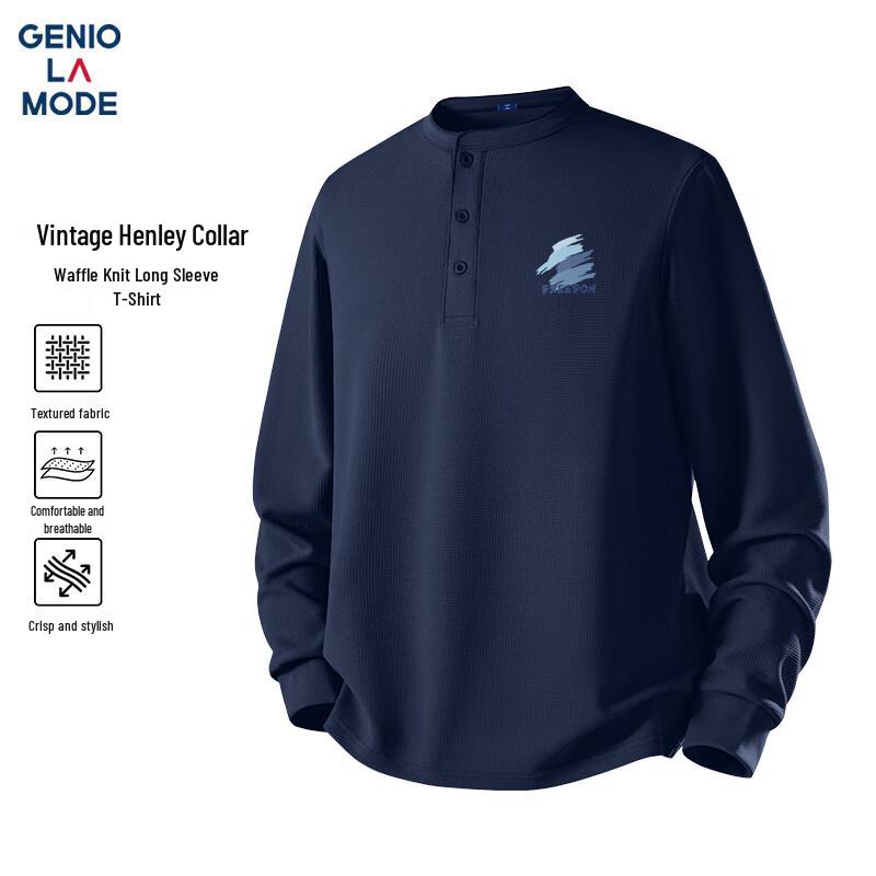 GENIOLAMODE Men s Waffle Knit Henley Long-Sleeve T-Shirt 3XL