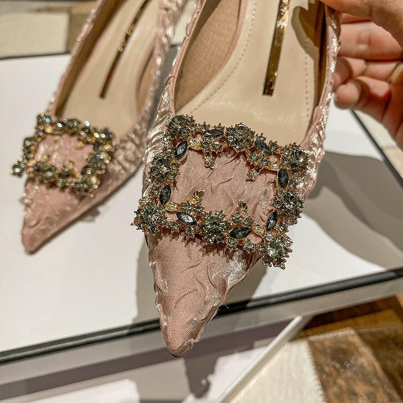 H618-21 High Heels Women's Thin Heels Spring and Autumn New Banquet Sexy Temperament Rhinestone Shallow Mouth Pointed Work