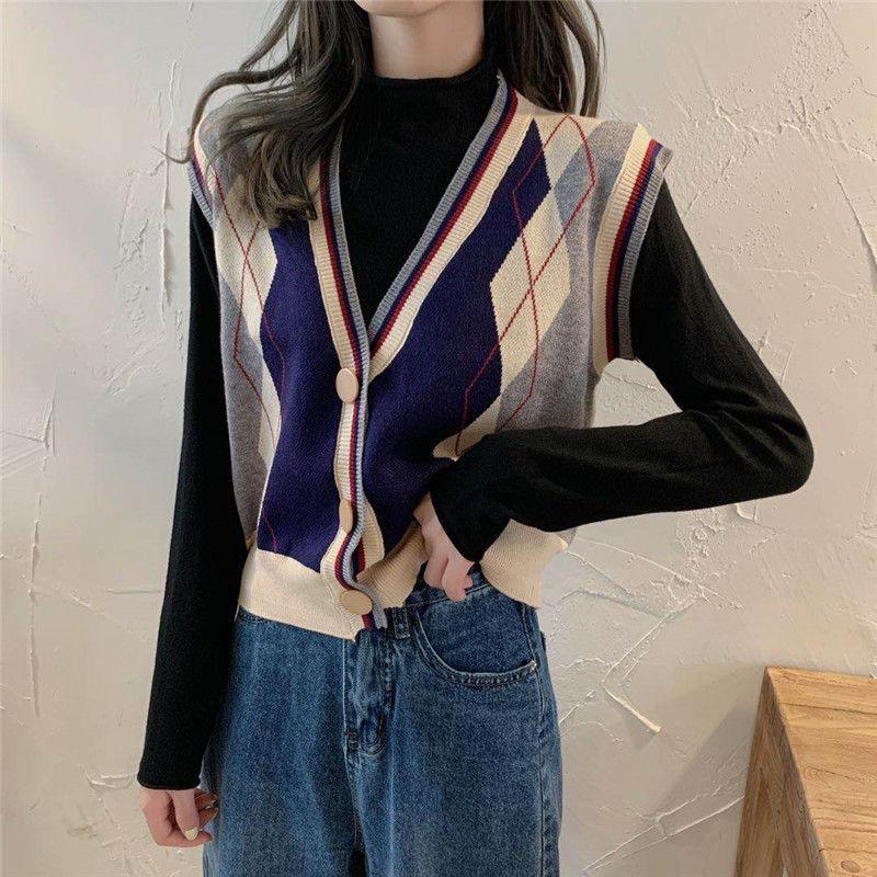 Korean Style Loose Women's Knitted Vest Outerwear Literary Vintage V Neck Sleeveless Sweater Gilet Coat