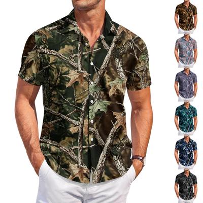 Men’s Casual Short Sleeve Shirt with Camouflage Print Button Down Design Suitable for Daily Wear Outdoor Activities and Travel