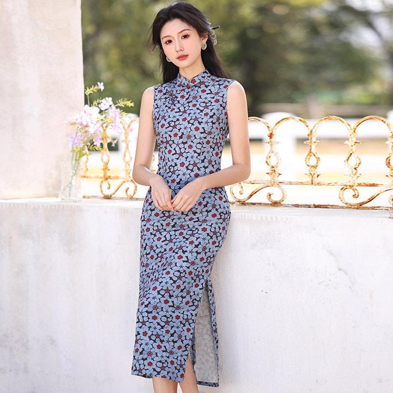 Kolsuz milli tarz, yeni Çin Suzhou uzun cheongsam, geliştirilmiş genç 1011 yeni kadın yüksek kaliteli his, günlük giyim
