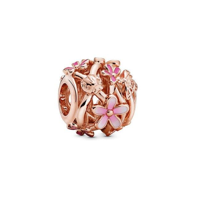 925 Sterling Silver Rose Gold Daisy Cactus Charm Beads Fit Original Fasion Charm Bracelet DIY Women's Jewelry Gift