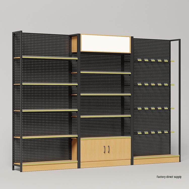 Steel-Wood Display Rack with Hooks for Snacks & Stationery